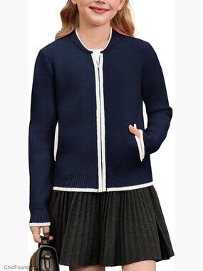Girls Zip-Up Cardigan School Sweater with Pockets 6-14Y